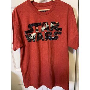 Star Wars Men’s Sz L red graphic t-shirt millennium falcon within letters‎